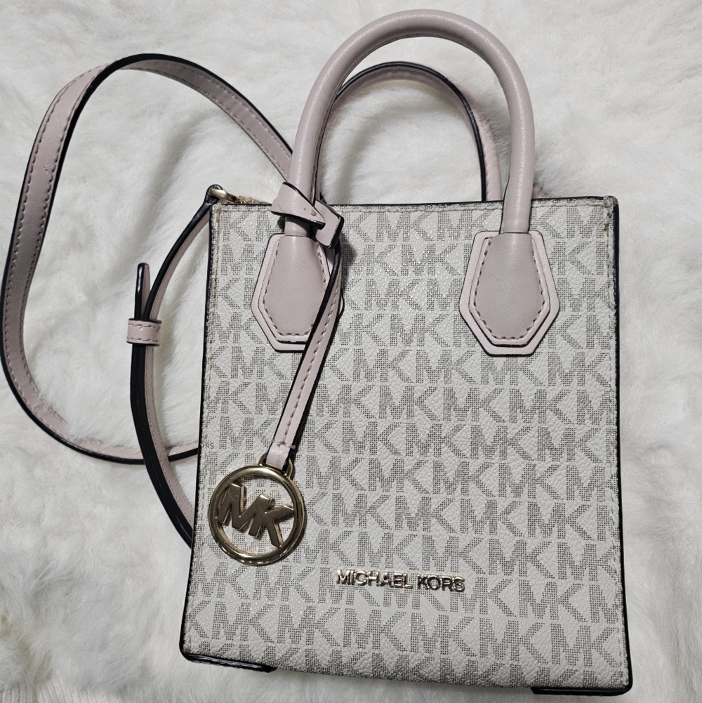 Michael Kors Light Pink MK Signature Mini Tote with Gold Charm